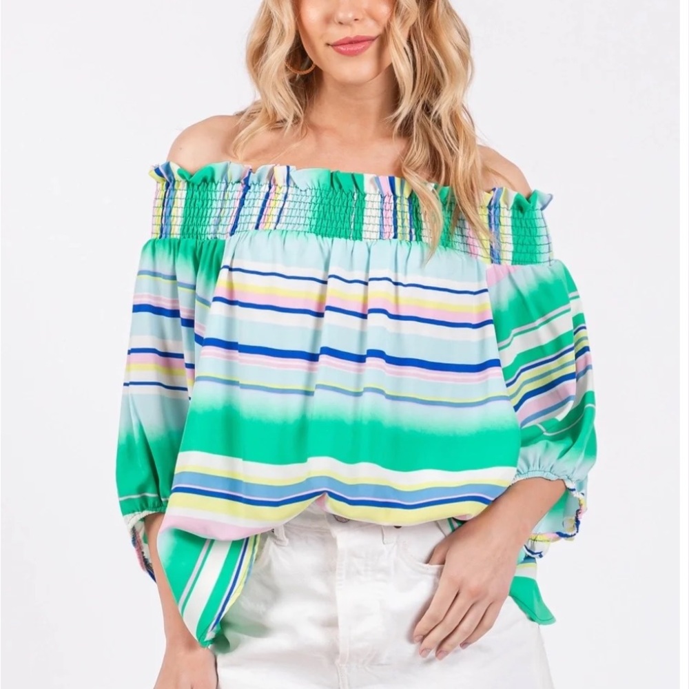 19 Boho Off or On The Shoulder Striped Top